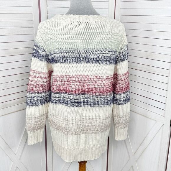 Zara Fuzzy Stripe Chunky Knit Sweater Cream Multi Small Retro Basic - Picture 4 of 12